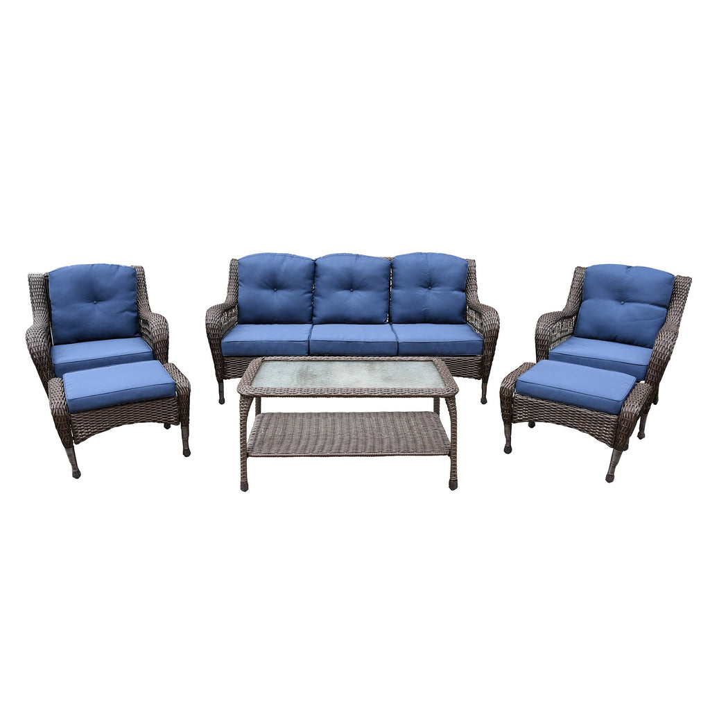 Ensemble de 6 meubles de patio en résine tressée avec dossier haut