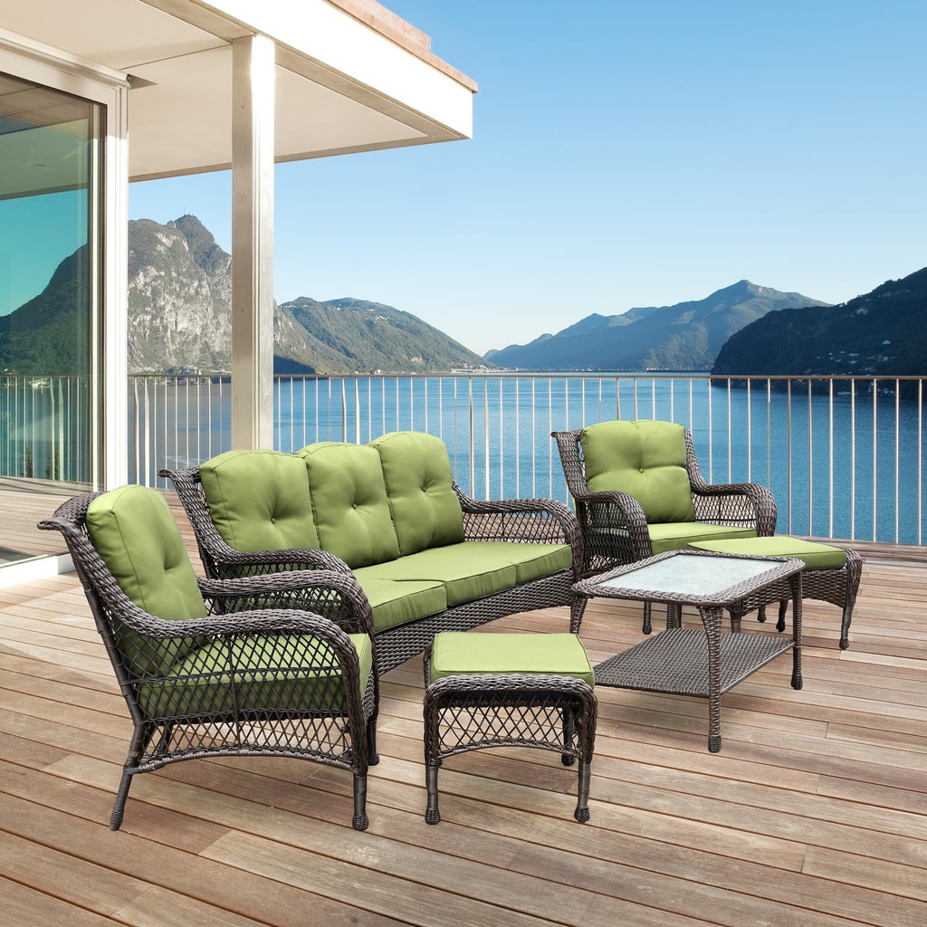 Ensemble de 6 meubles de patio en résine tressée avec dossier haut