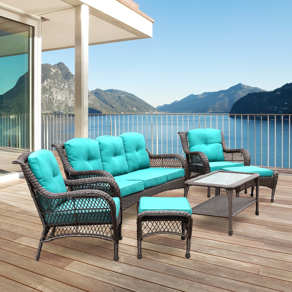 Ensemble de 6 meubles de patio en résine tressée avec dossier haut