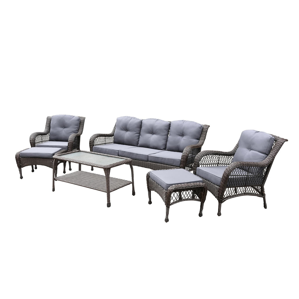 Ensemble de 6 meubles de patio en résine tressée avec dossier haut