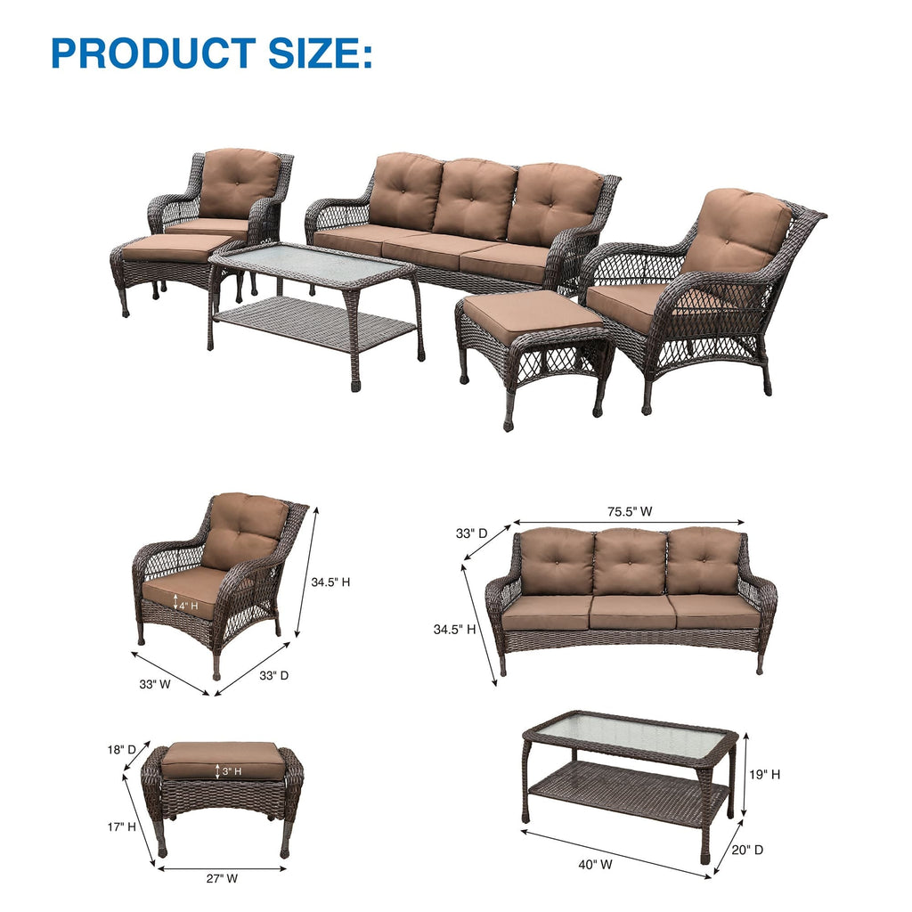 Ensemble de 6 meubles de patio en résine tressée avec dossier haut