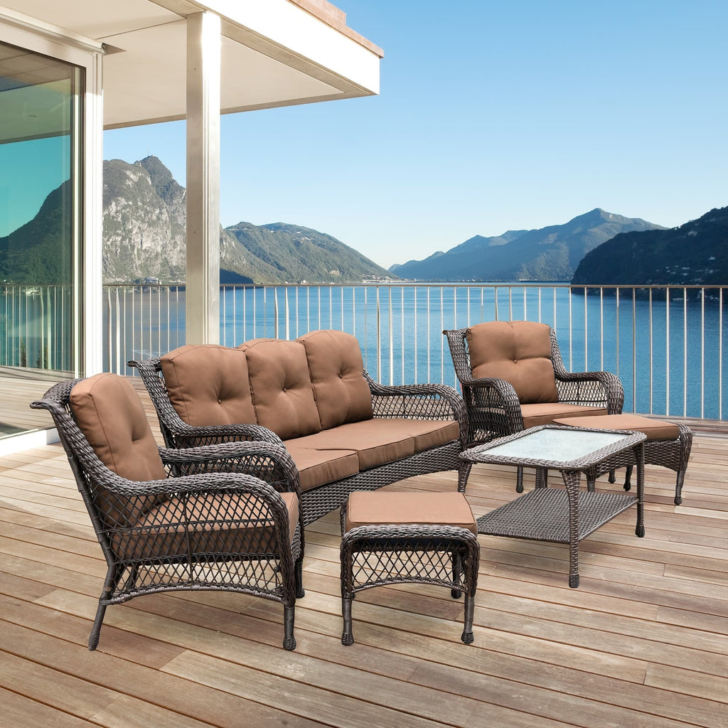 Ensemble de 6 meubles de patio en résine tressée avec dossier haut