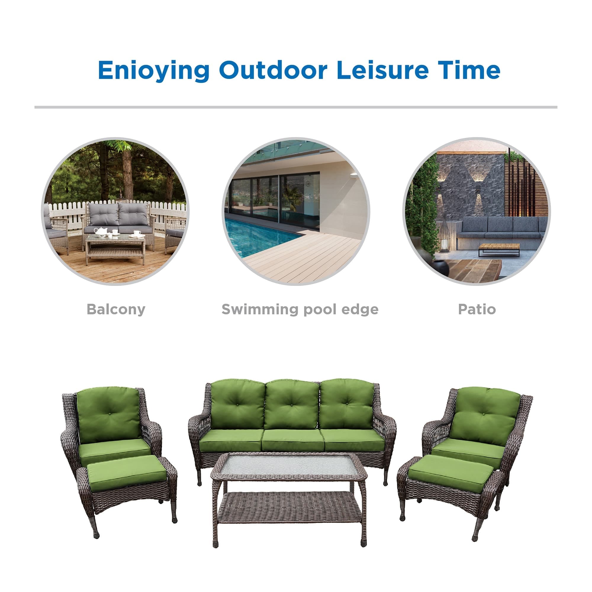 Ensemble de 6 meubles de patio en résine tressée avec dossier haut