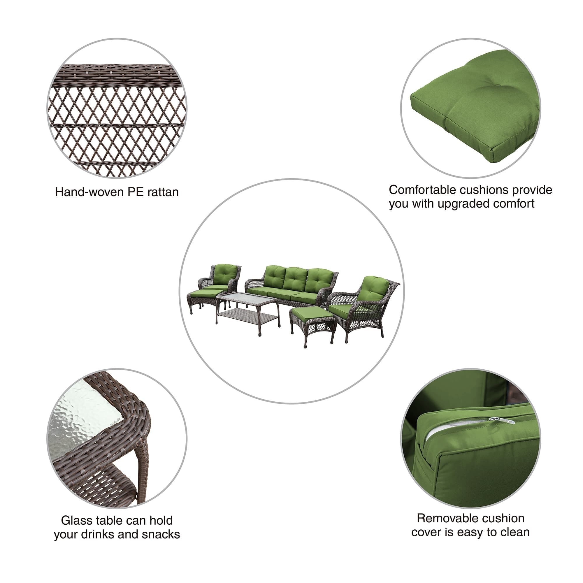 Ensemble de 6 meubles de patio en résine tressée avec dossier haut