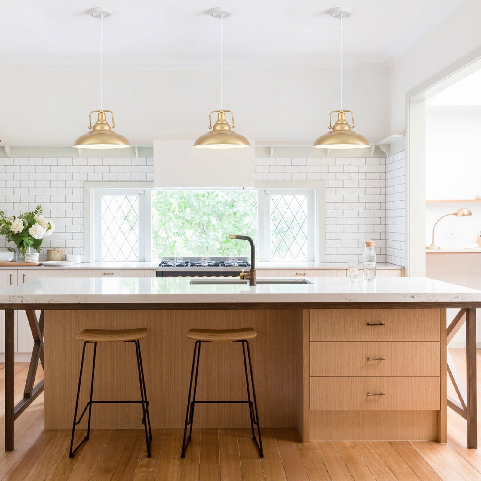 Suspension 60 W à 1 ampoule avec abat-jour en forme de dôme pour îlot de cuisine, lustre semi-encastré classique pour salle à manger