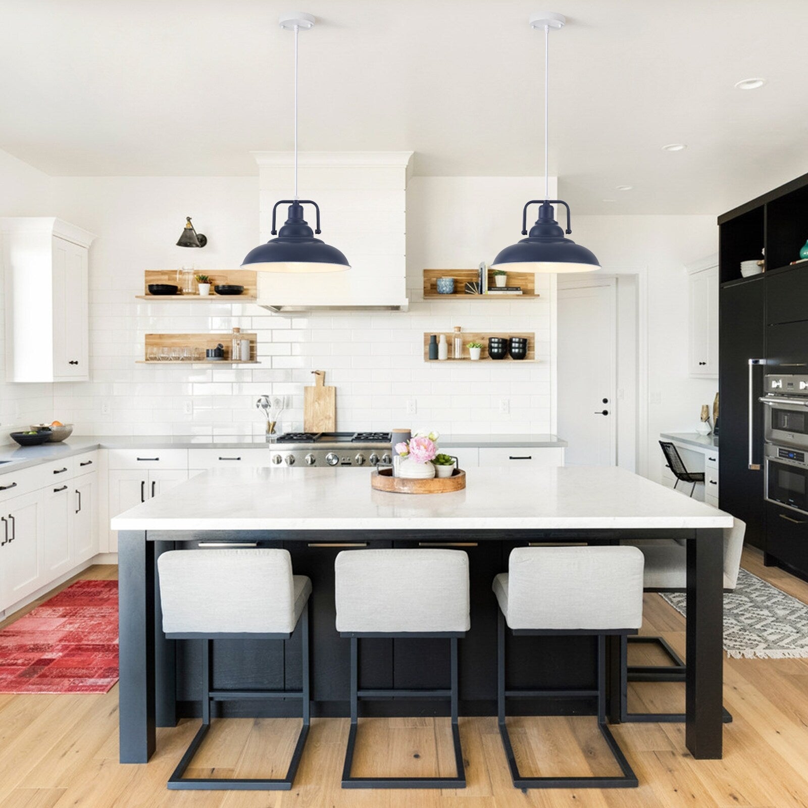 Suspension 60 W à 1 ampoule avec abat-jour en forme de dôme pour îlot de cuisine, lustre semi-encastré classique pour salle à manger