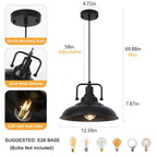 Suspension 60 W à 1 ampoule avec abat-jour en forme de dôme pour îlot de cuisine, lustre semi-encastré classique pour salle à manger