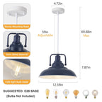 Suspension 60 W à 1 ampoule avec abat-jour en forme de dôme pour îlot de cuisine, lustre semi-encastré classique pour salle à manger