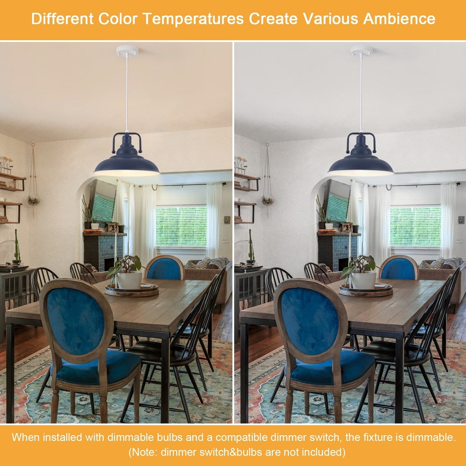 Suspension 60 W à 1 ampoule avec abat-jour en forme de dôme pour îlot de cuisine, lustre semi-encastré classique pour salle à manger