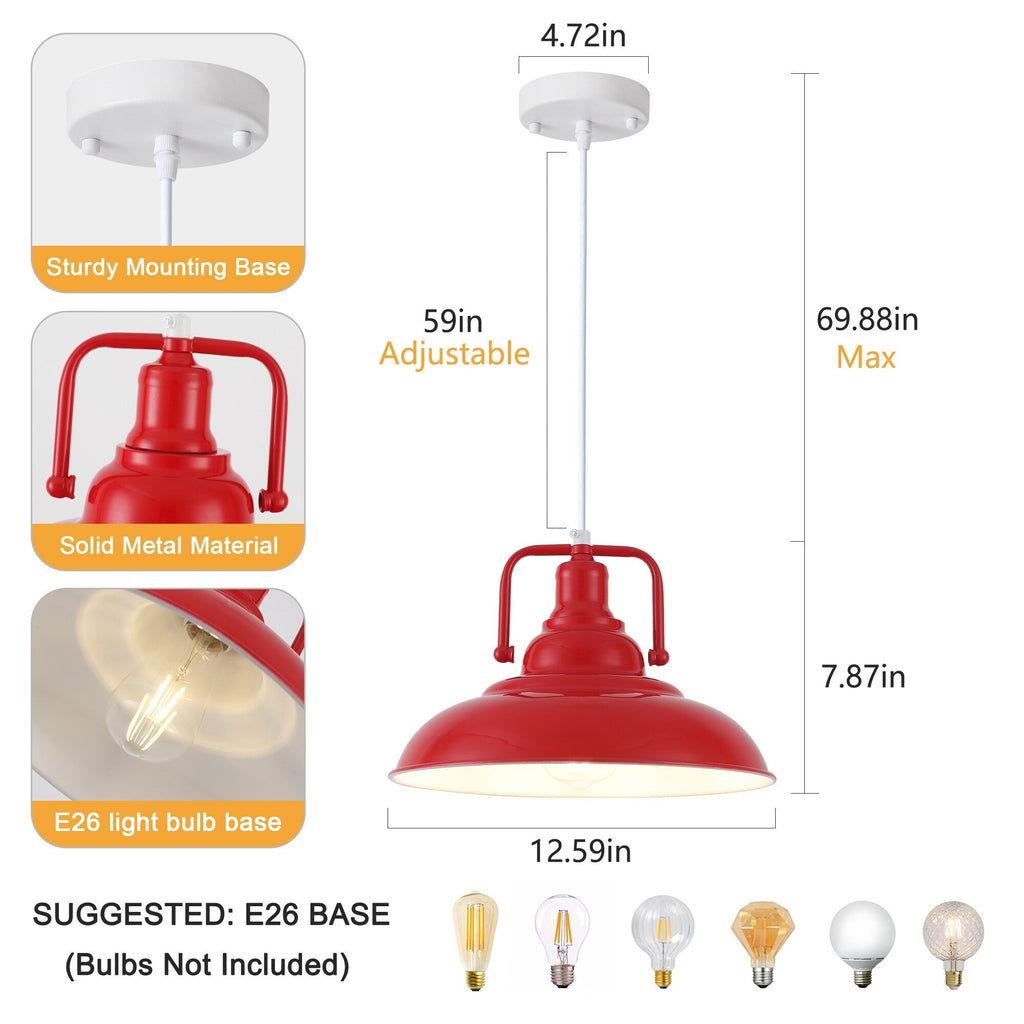 Suspension 60 W à 1 ampoule avec abat-jour en forme de dôme pour îlot de cuisine, lustre semi-encastré classique pour salle à manger