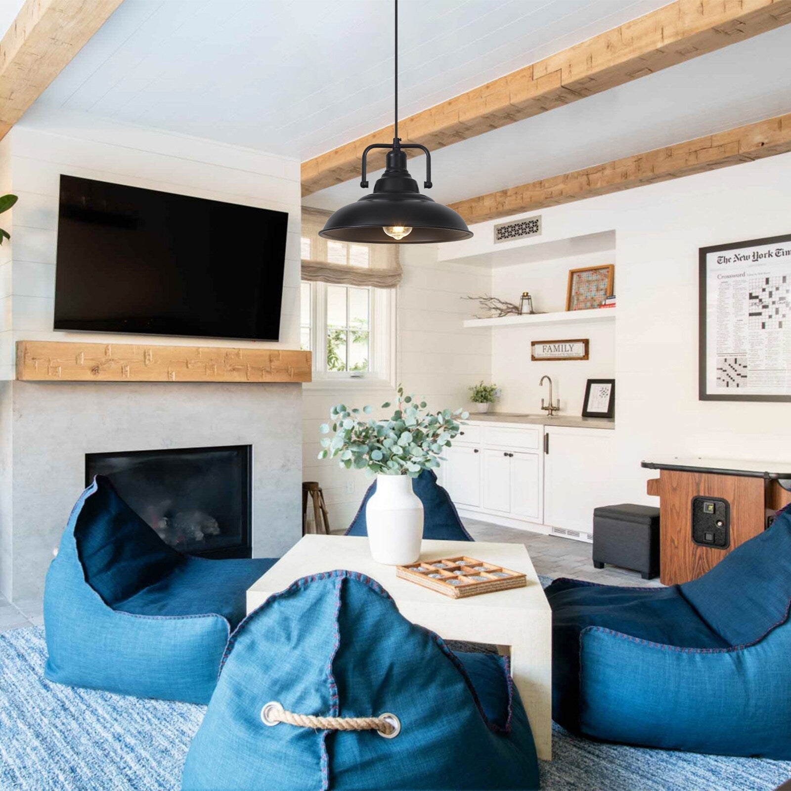 Suspension 60 W à 1 ampoule avec abat-jour en forme de dôme pour îlot de cuisine, lustre semi-encastré classique pour salle à manger