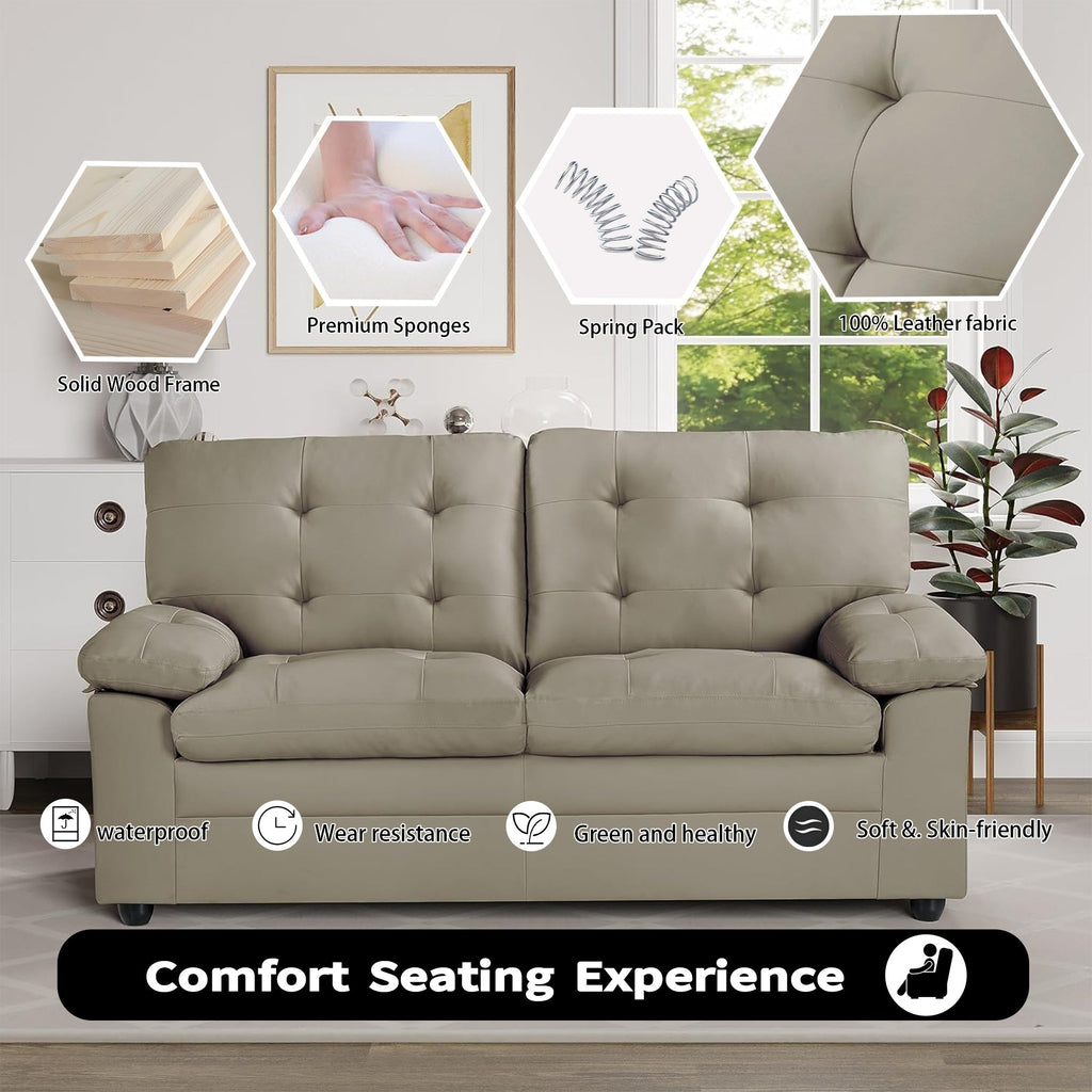 Canapé d'appartement capitonné en similicuir de 60 pouces avec cadre en bois dur séché au four pour le salon