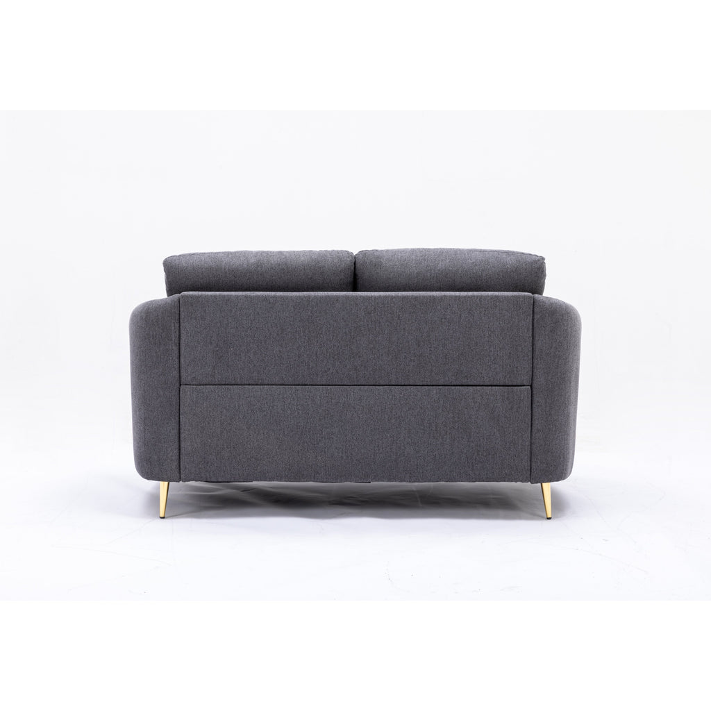 Canapé 60 places en lin avec pieds en métal doré et coussins d'assise moelleux pour le salon