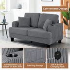 Canapé causeuse contemporain en velours côtelé de 61 po avec 2 coussins et porte-gobelet