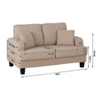 Petit canapé causeuse beige de 61 pouces avec 2 coussins et porte-gobelet