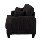 Canapé causeuse contemporain en velours côtelé de 61 po avec 2 coussins et porte-gobelet