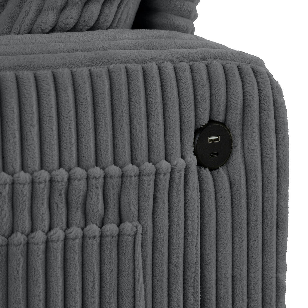 Canapé causeuse contemporain en velours côtelé de 61 po avec 2 coussins et porte-gobelet