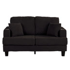 Canapé causeuse contemporain en velours côtelé de 61 po avec 2 coussins et porte-gobelet