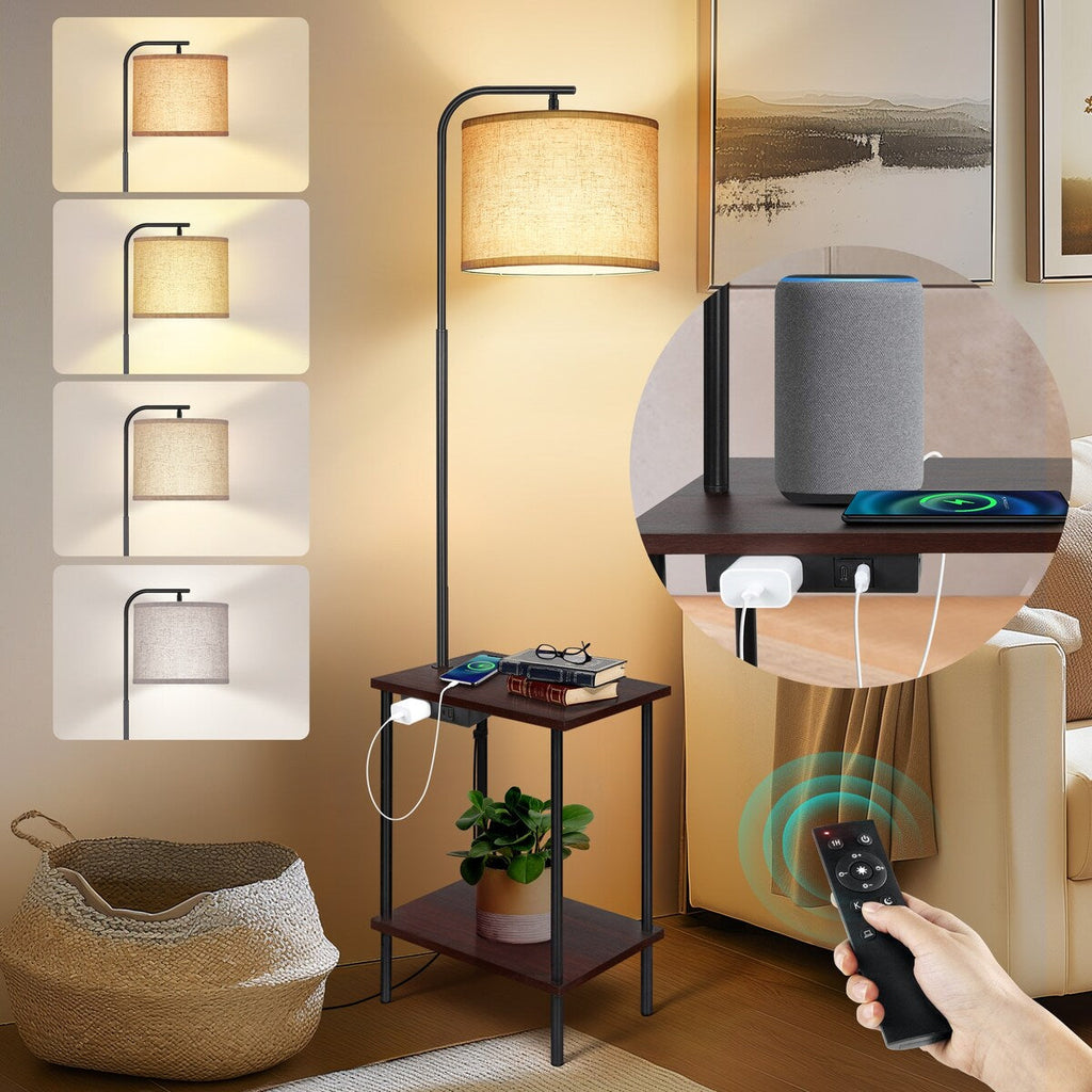 Lampadaire de 62 pouces avec table à magazines carrée - noyer