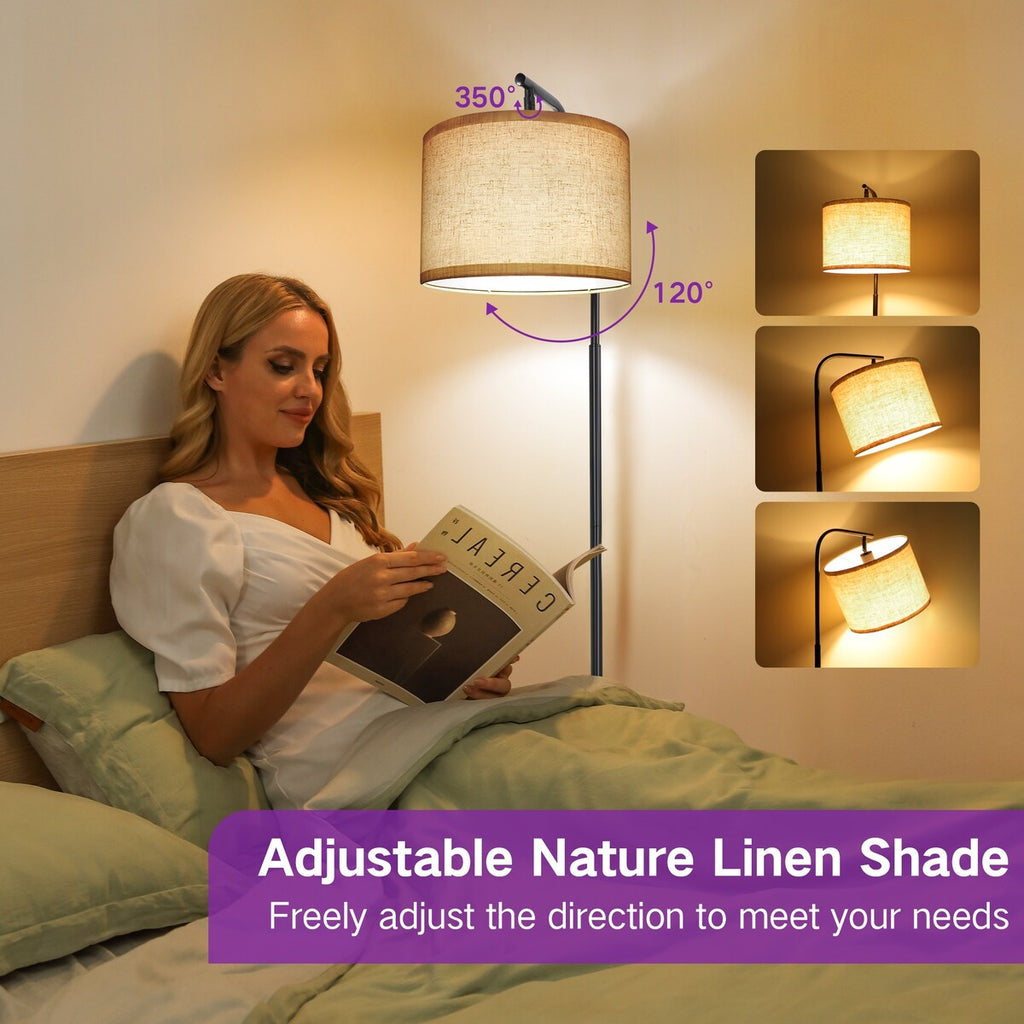 Lampadaire de 62 pouces avec table à magazines carrée - noyer