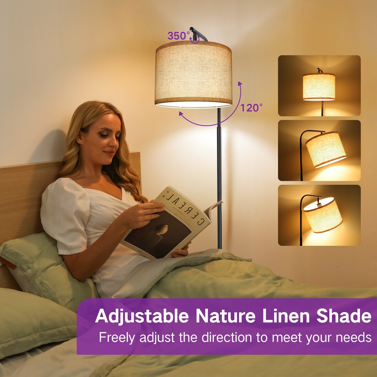 Lampadaire de 62 pouces avec table à magazines carrée - noyer