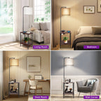 Lampadaire de 62 pouces avec table à magazines carrée - noyer