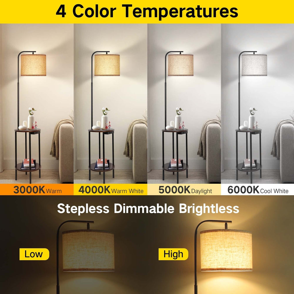 Lampe de table sur pied noire de 62 pouces avec port USB et prise