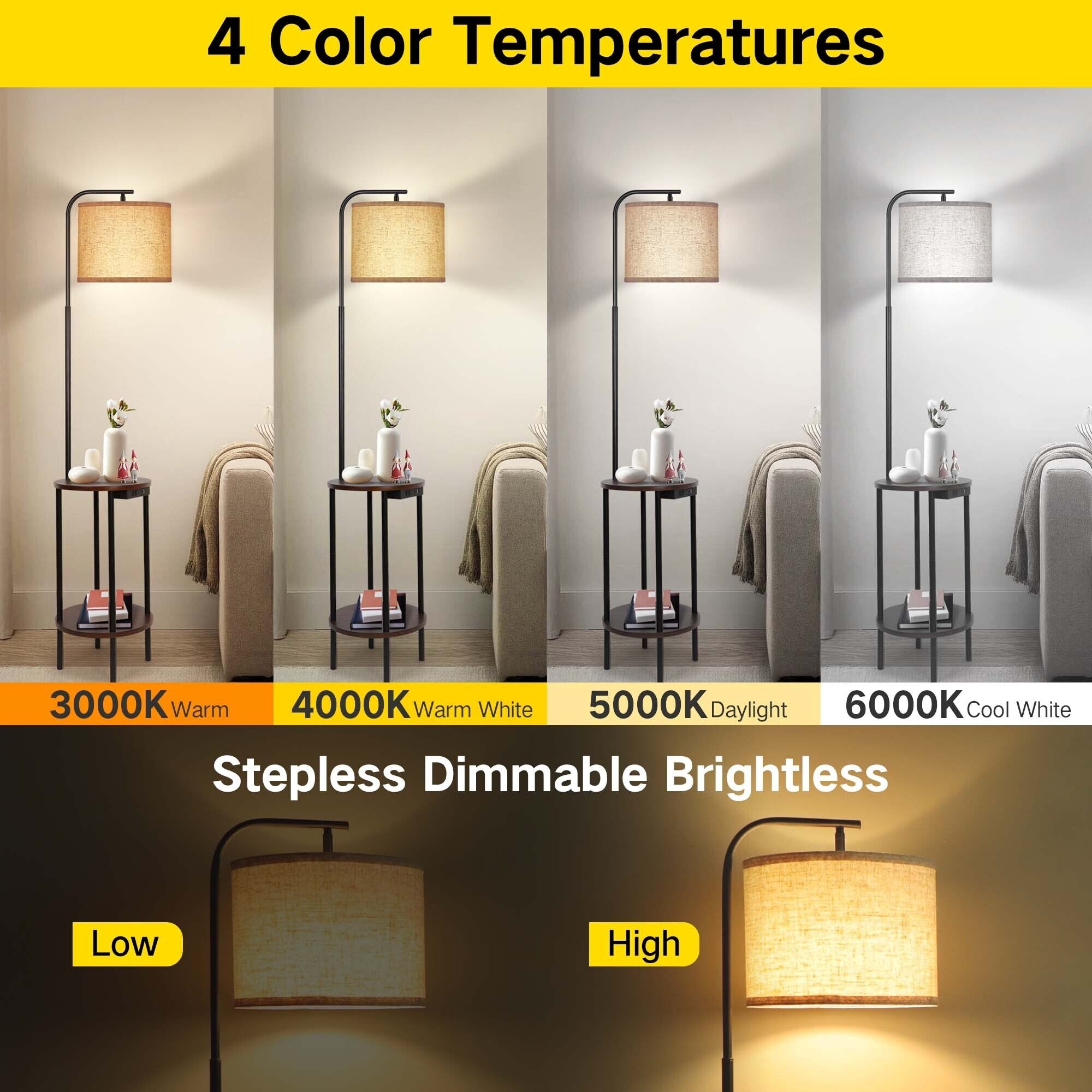 Lampe de table sur pied noire de 62 pouces avec port USB et prise