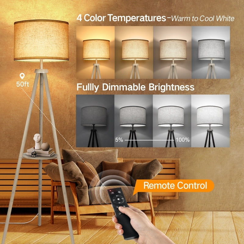 Lampadaire trépied en noyer de 63 po avec pieds et plateau en bois massif