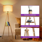 Lampadaire trépied en noyer de 63 po avec pieds et plateau en bois massif