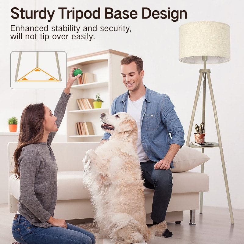 Lampadaire trépied en noyer de 63 po avec pieds et plateau en bois massif