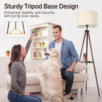 Lampadaire trépied en noyer de 63 po avec pieds et plateau en bois massif