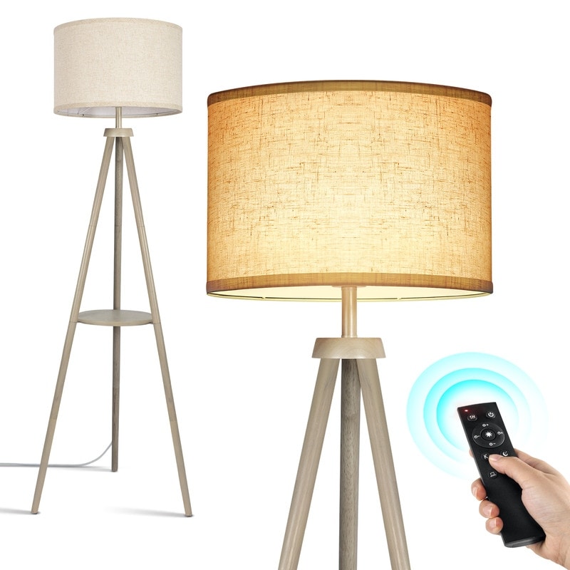 Lampadaire trépied en noyer de 63 po avec pieds et plateau en bois massif