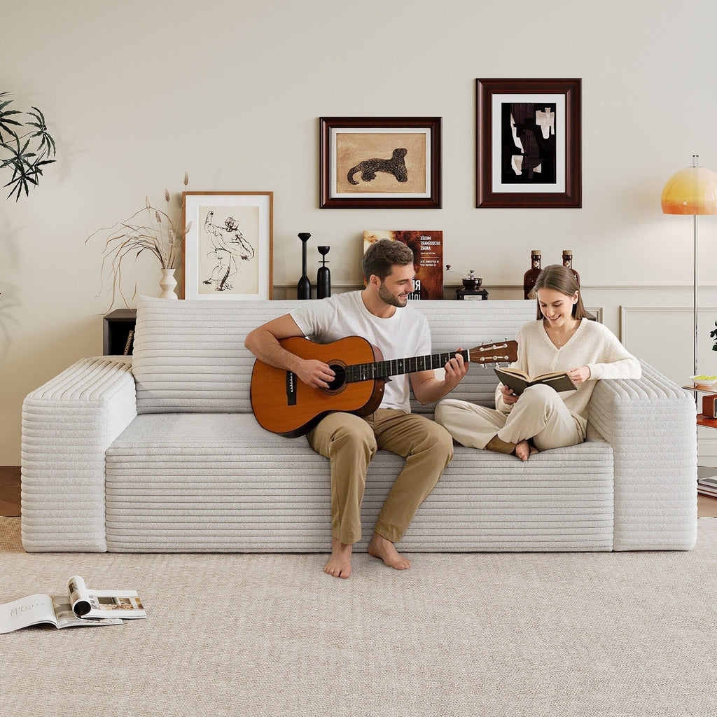 Canapé 2 places en velours côtelé, assise profonde, sans assemblage, pour salon, chambre, salle de conférence