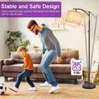 Lampadaire arqué 63 avec abat-jour en lin marron pour salon