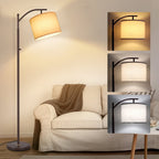 Lampadaire arqué 63 avec abat-jour en lin marron pour salon