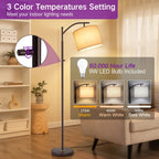 Lampadaire arqué 63 avec abat-jour en lin marron pour salon