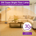 Lampadaire arqué 63 avec abat-jour en lin marron pour salon