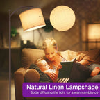 Lampadaire arqué 63 avec abat-jour en lin marron pour salon