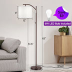 Lampadaire arqué 63 avec abat-jour en lin marron pour salon