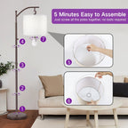 Lampadaire arqué 63 avec abat-jour en lin marron pour salon