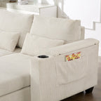 Canapé-lit convertible en velours côtelé de 63 pouces avec ports USB, deux porte-gobelets et un support pour téléphone pour le salon