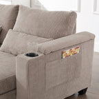 Canapé-lit convertible en velours côtelé de 63 pouces avec ports USB, deux porte-gobelets et un support pour téléphone pour le salon