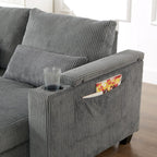 Canapé-lit convertible en velours côtelé de 63 pouces avec ports USB, deux porte-gobelets et un support pour téléphone pour le salon