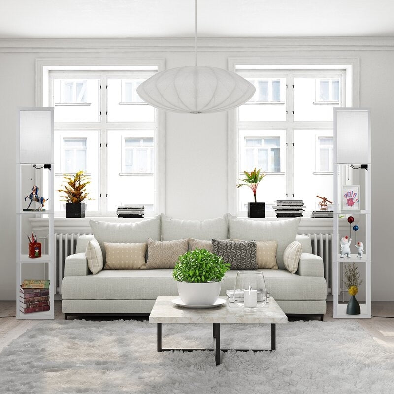 Lampadaire 63 avec étagères - Luminaire de salon avec étagères de rangement en bois