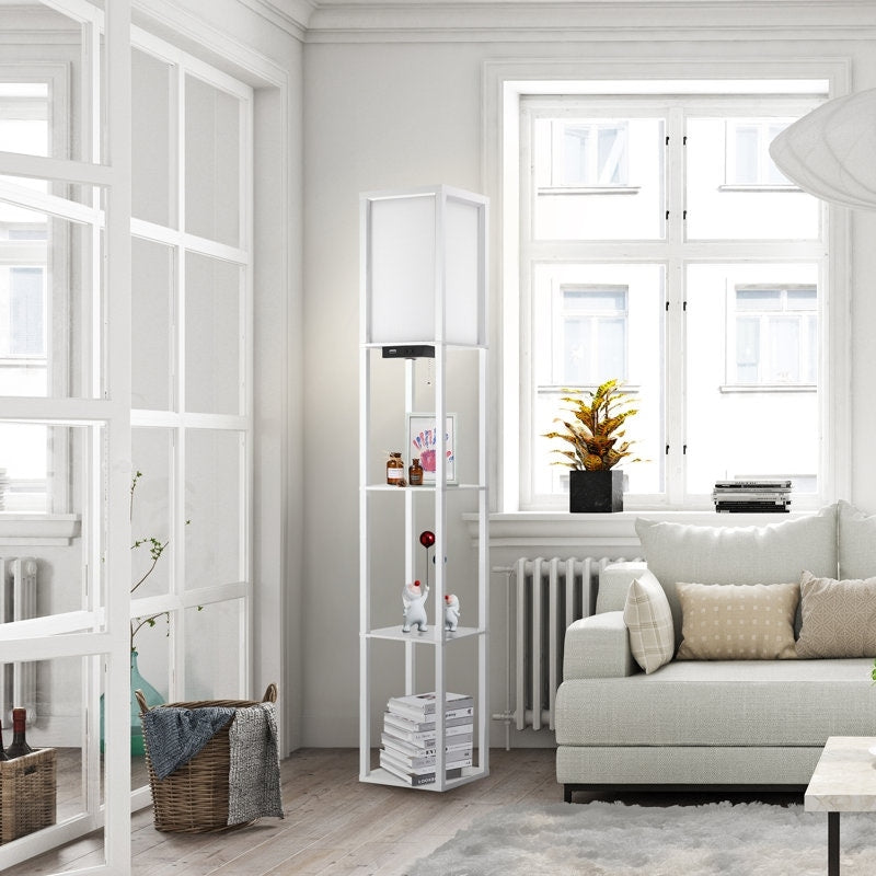 Lampadaire 63 avec étagères - Luminaire de salon avec étagères de rangement en bois