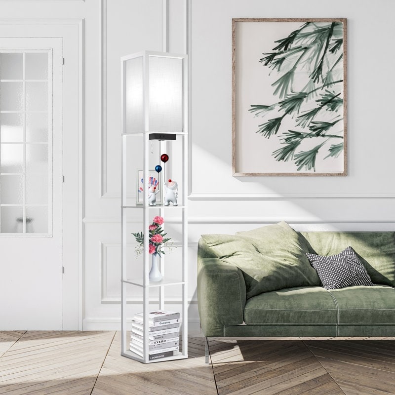 Lampadaire 63 avec étagères - Luminaire de salon avec étagères de rangement en bois