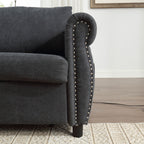 Canapé-lit 3 places en polyester 63 avec matelas gigogne et accoudoirs à rivets rétro