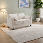 Canapé-lit 2 places en chenille 64,9 cm avec surmatelas en mousse à mémoire de forme - Cadre de lit à lattes en bois massif, 2 porte-gobelets