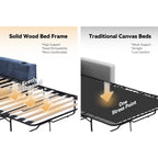 Canapé-lit 2 places en chenille 64,9 cm avec surmatelas en mousse à mémoire de forme - Cadre de lit à lattes en bois massif, 2 porte-gobelets